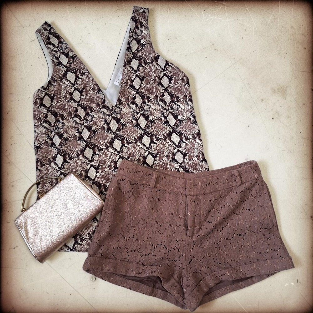 Leith Nordstrom Snakeskin Animal Print Sleeveless Blouse NWOT Brown Cream XS